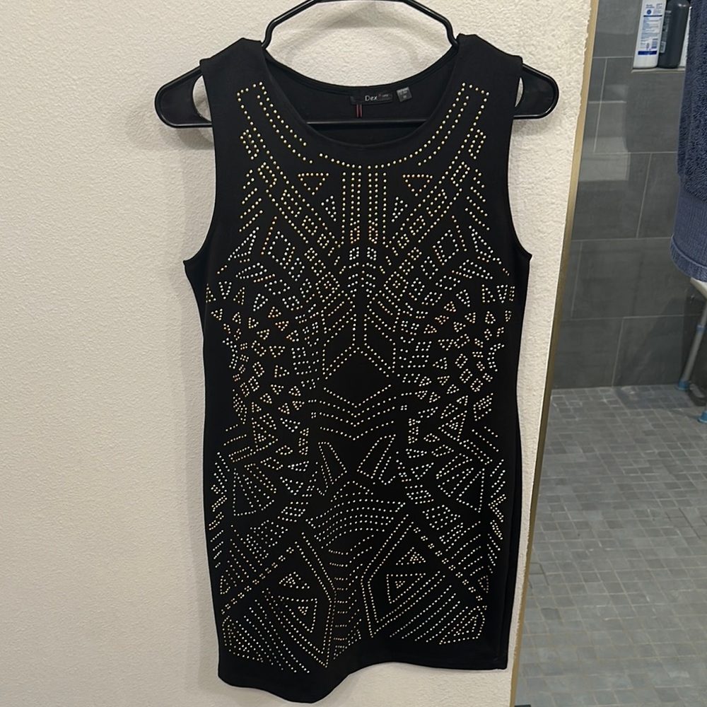 Dex Black and Gold Studded Midi Dress